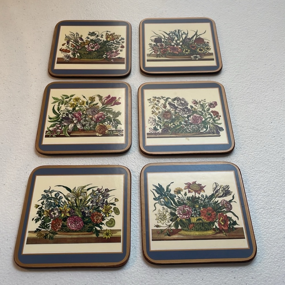 Pimpernel floral coaster set with Gray Border! Excellent condition. Set of 6